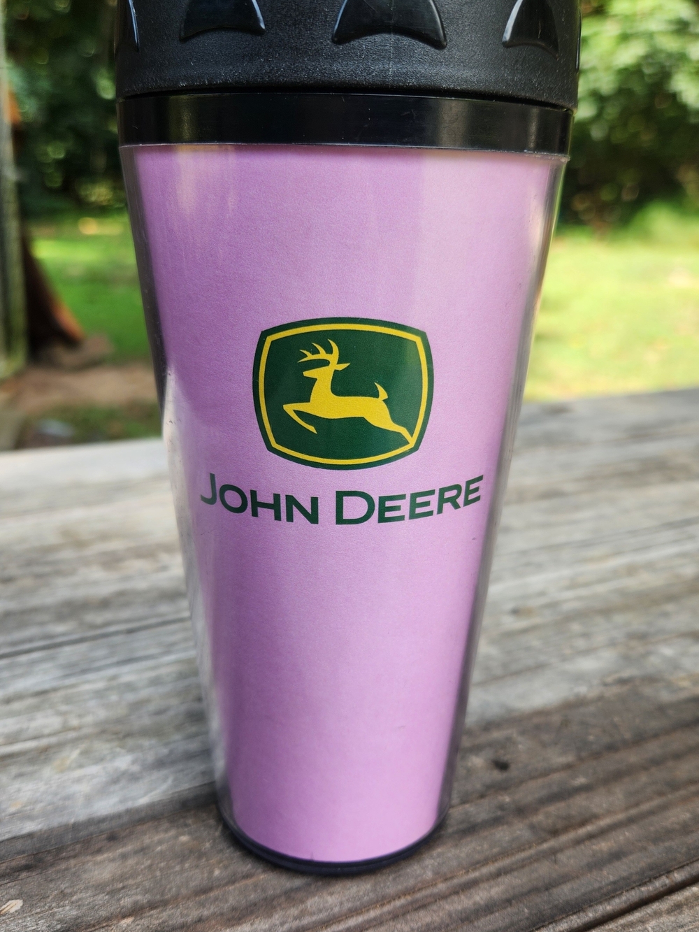 John Deere Pink and Green Logo Travel Tumbler